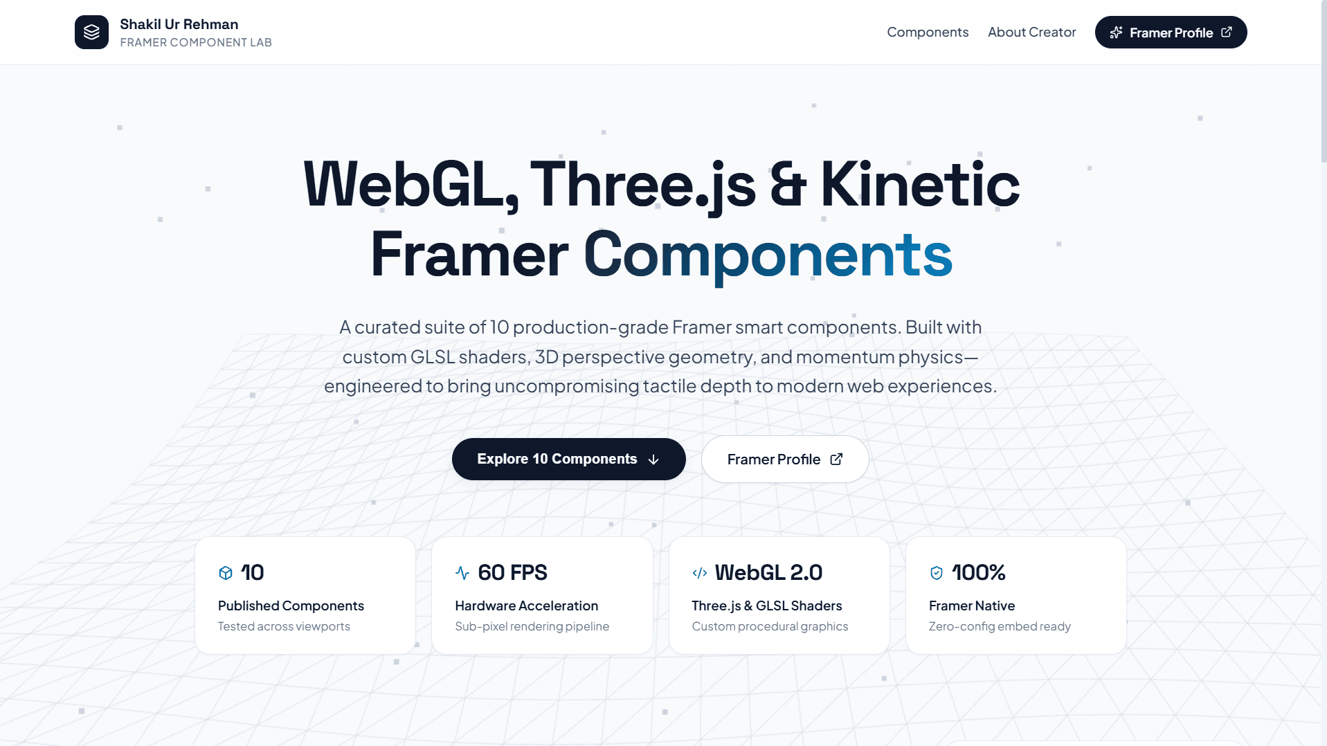 Framer Components Lab live interface screenshot