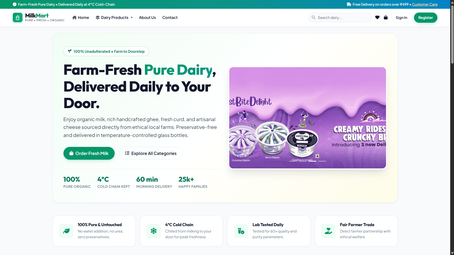 MilkMart Platform live interface screenshot